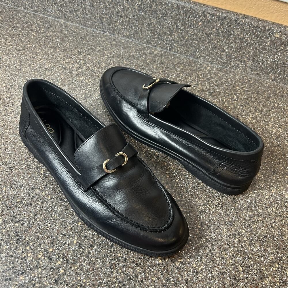 Aldo Pillow Walk Comfort Casual Shoes Black Leather Womens Size 10 Slip On Flats